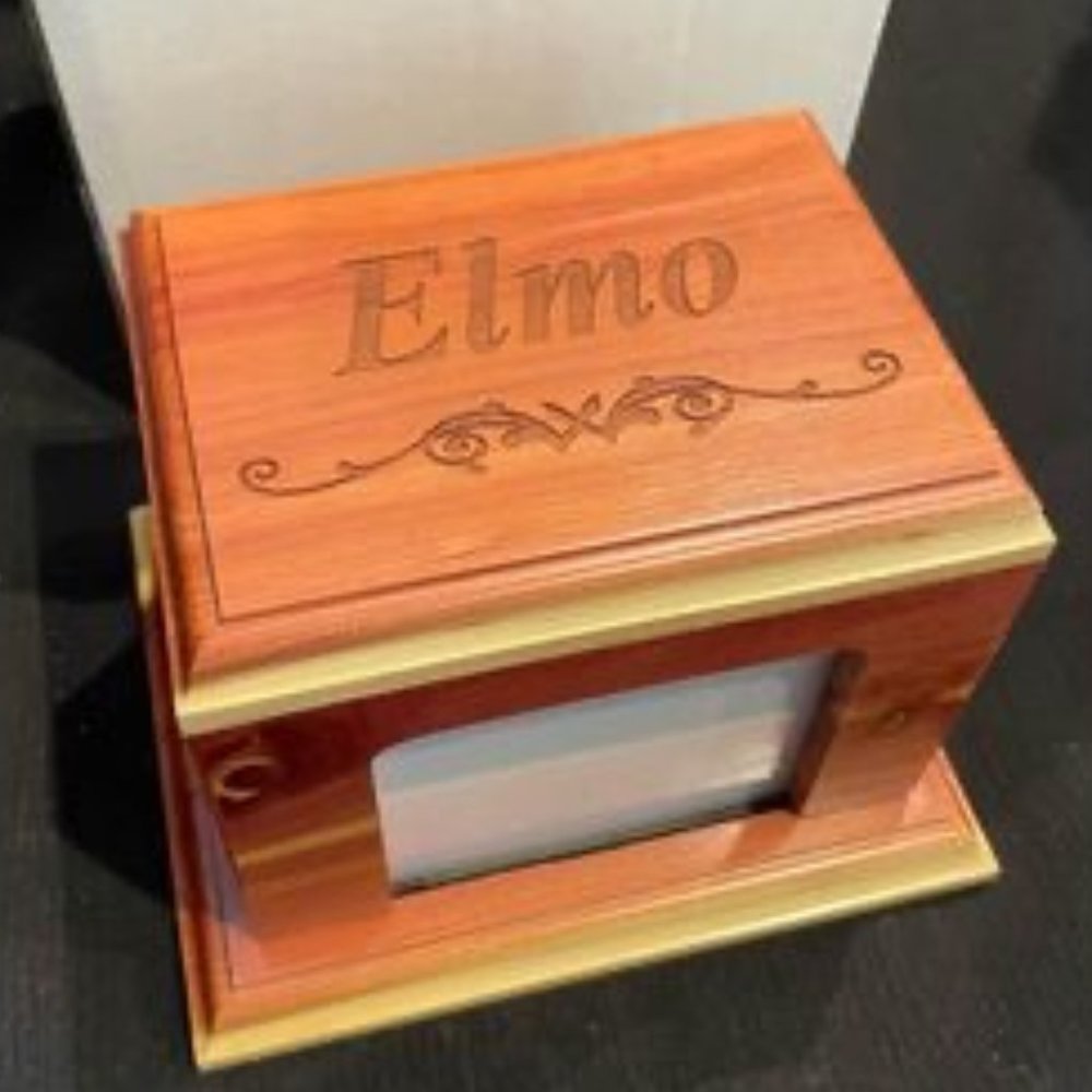 Cedar Pet Urn Engraved “Elmo”